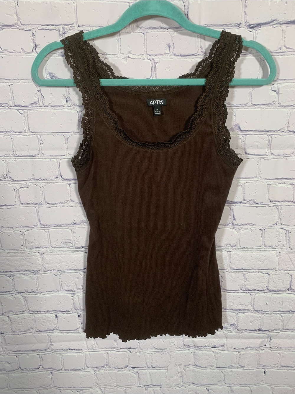 Apt.9 Womens Y2K Scoop Neck Lace Tank Lettuce Hem Size M Brown Forest Fairy